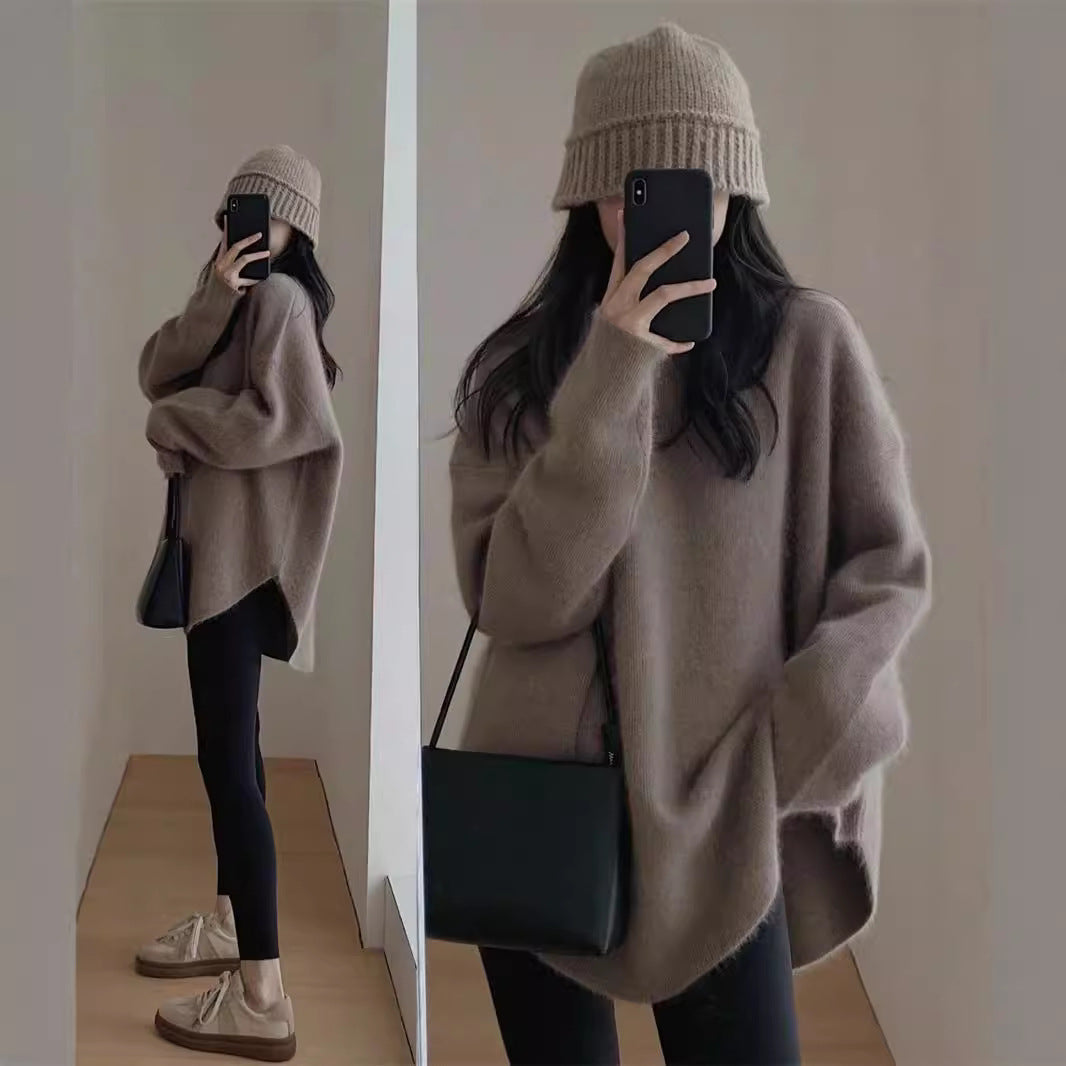 Damen Oversized Kuschelpullover Strukturiert Lässig Beige