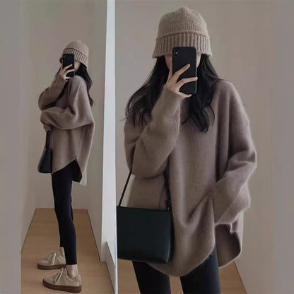 Damen Oversized Kuschelpullover Strukturiert Lässig Beige
