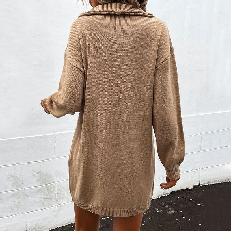 Damen Strickkleid Hochgeschlossen Lässig Norvielle