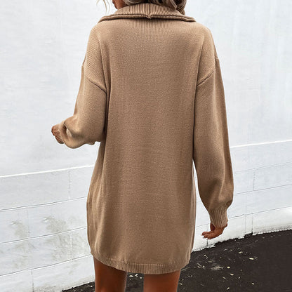 Damen Strickkleid Hochgeschlossen Lässig Norvielle