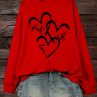 Damen Sweatshirt Romantische Herzen Aufdruck Rosa