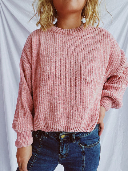 Damen Grobstrickpullover Weite Ärmel Strukturiert Beige Norvielle