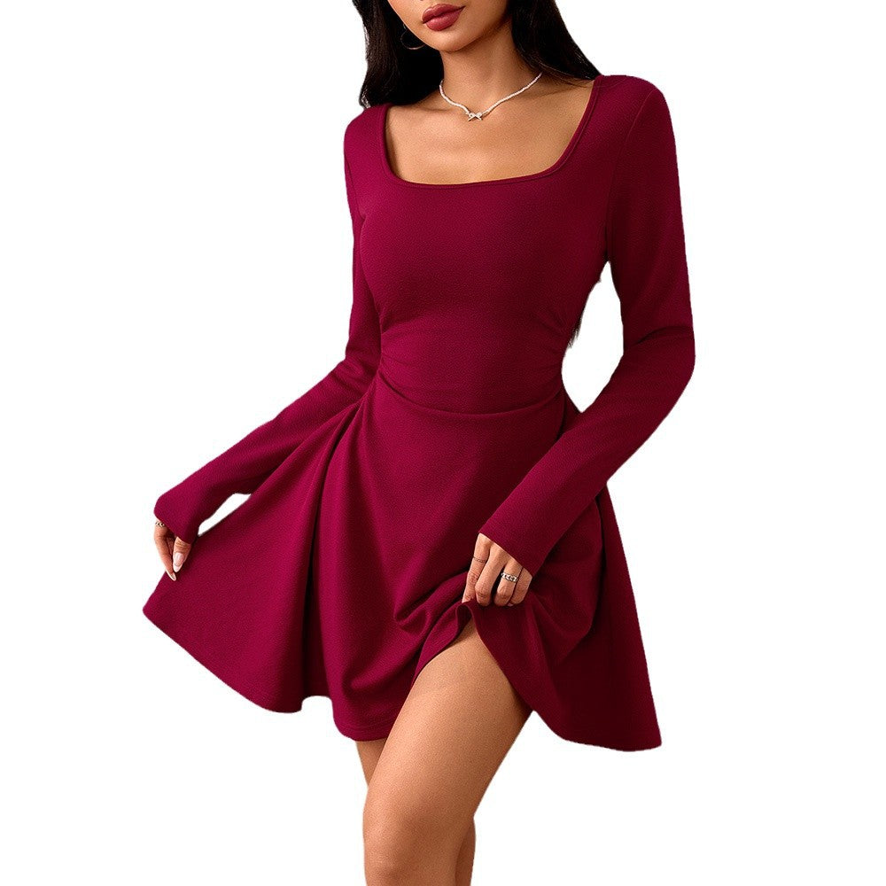 Damen Mini-Kleid Quadratischer Ausschnitt Schwingender Rock Norvielle