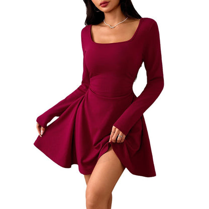 Damen Mini-Kleid Quadratischer Ausschnitt Schwingender Rock Norvielle