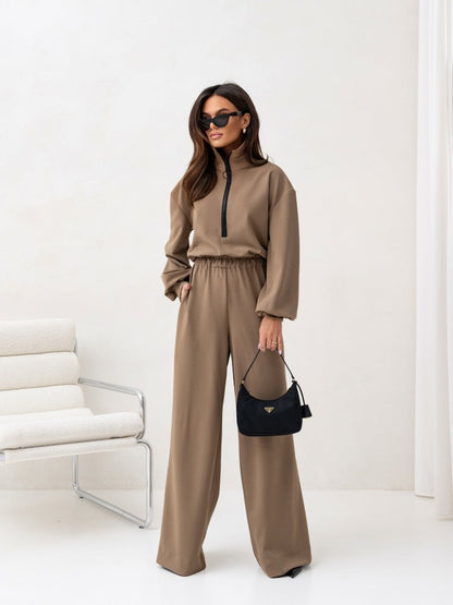 Damen Jumpsuit Hochkragen Reißverschluss Norvielle