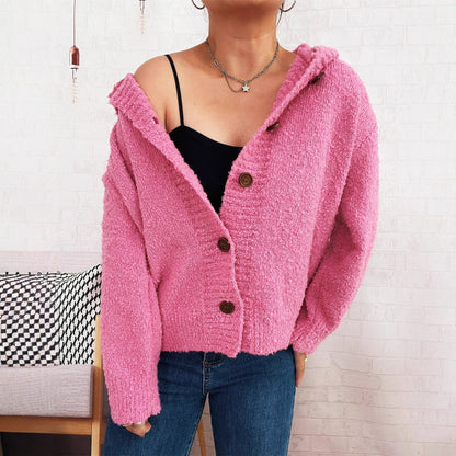 Damen Strickjacke Kapuze Knöpfe Norvielle - Norvielle