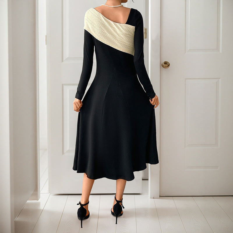 Damen Midikleid Asymmetrischer Kragen Strickoptik Norvielle