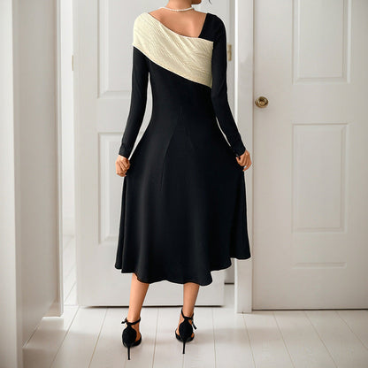 Damen Midikleid Asymmetrischer Kragen Strickoptik Norvielle