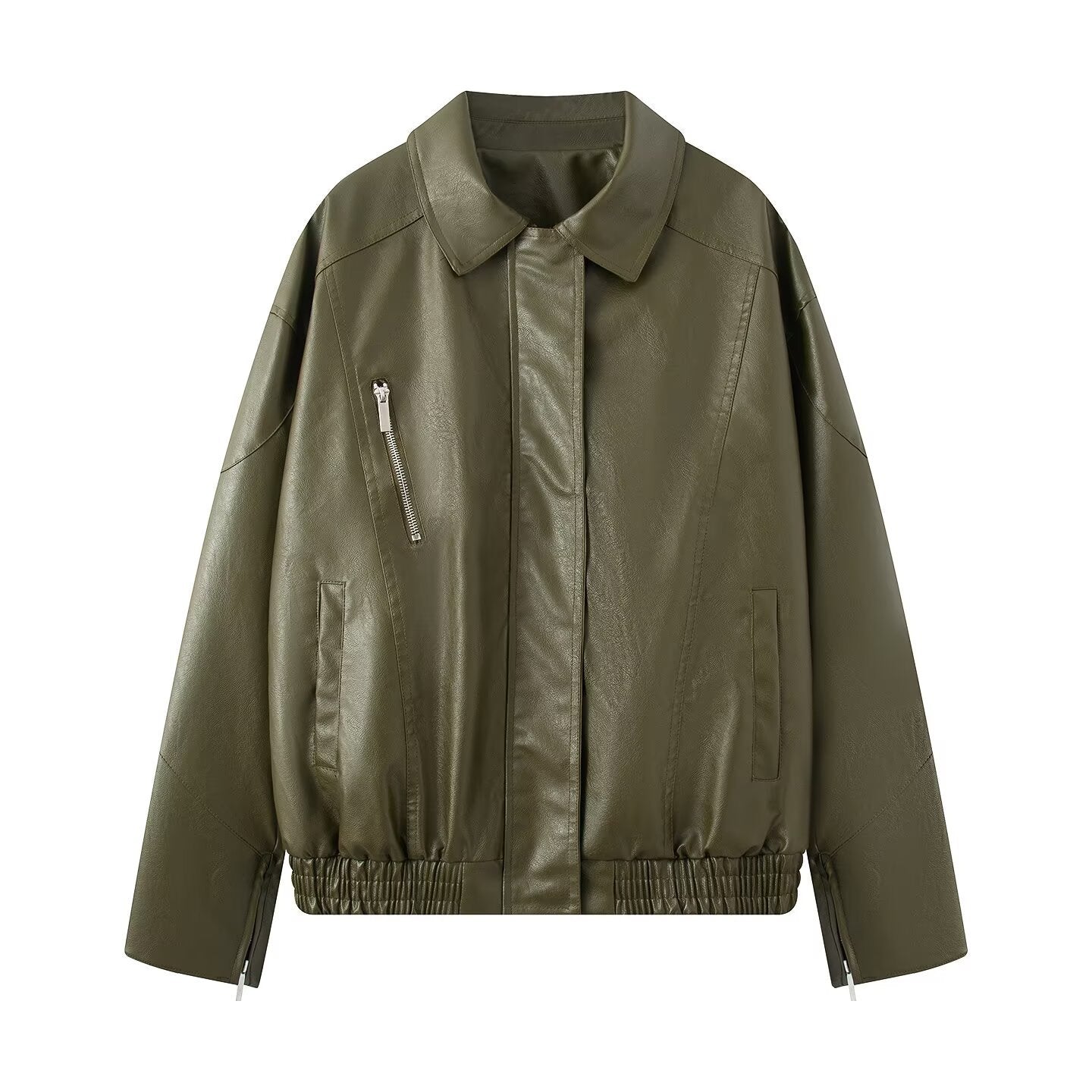 Damen Kunstlederjacke Elastischer Bund