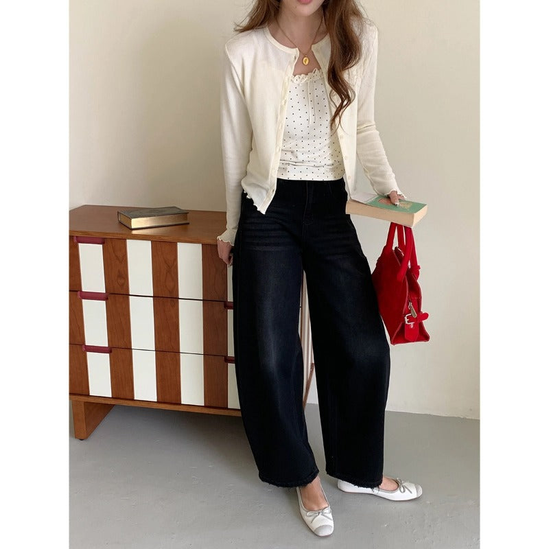 Damen Weite Denim-Hose Baumwolle