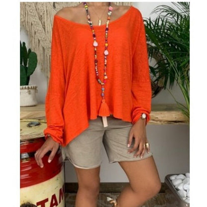 Damen Oversize-Shirt V-Ausschnitt Länge Langärmelig Weiß Norvielle