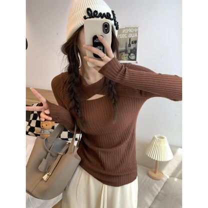 Damen Langarmshirt Offene Schulter Rippstrickmuster Norvielle