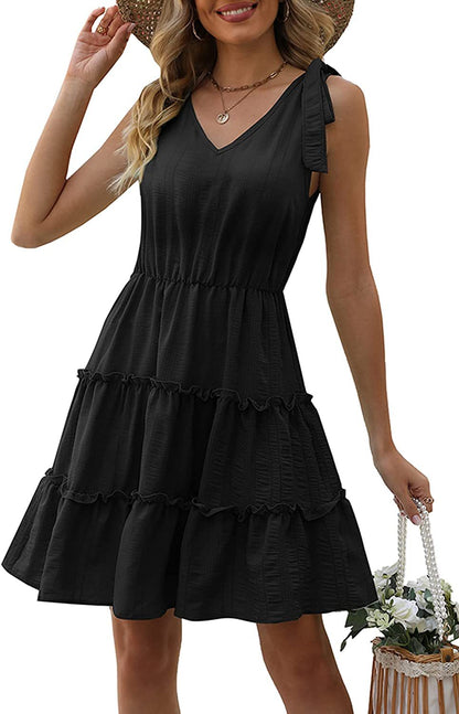 Damen Ärmelloses Sommerkleid Rüschen V-Ausschnitt Norvielle