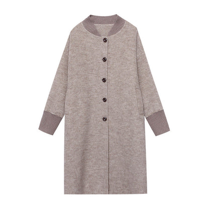 Damen Strickmantel Lang Knöpfe Elegantes Design Beige