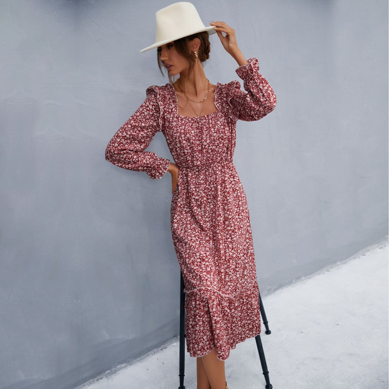 Damen Maxikleid Rüschendetails Floralmuster Norvielle