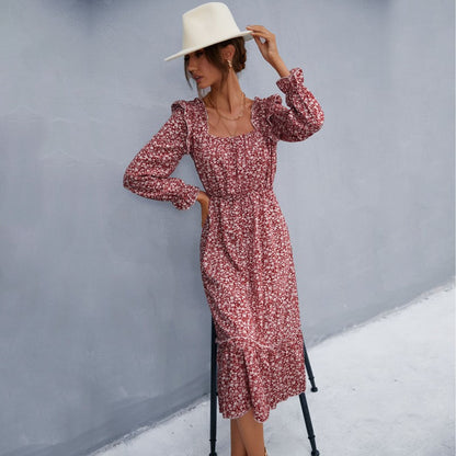 Damen Maxikleid Rüschendetails Floralmuster Norvielle