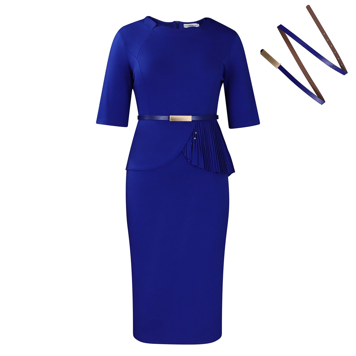 Damen Midi-Kleid Drapiert Vorderseite Abnehmbarer Gürtel Norvielle
