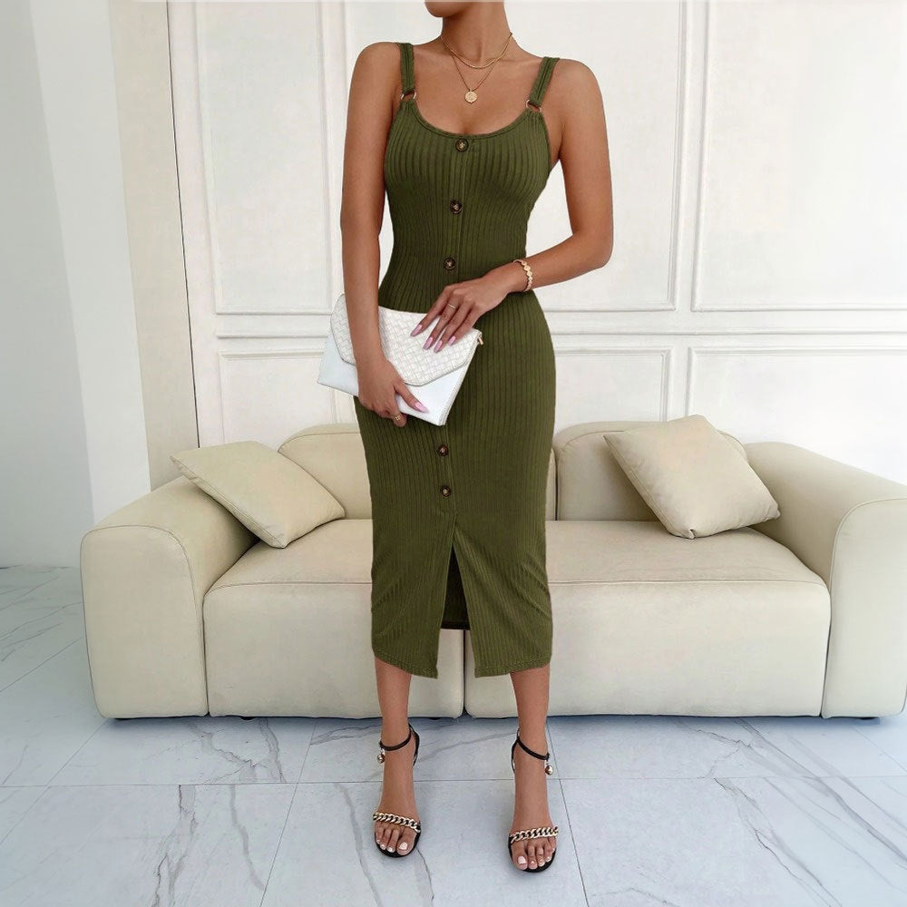 Damen Midi-Kleid Knöpfe Figurbetonung Norvielle