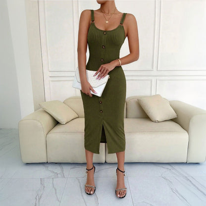 Damen Midi-Kleid Knöpfe Figurbetonung Norvielle