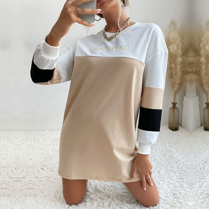 Damen Sweatkleid Blockstreifen Rundhalsausschnitt