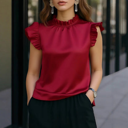 Damen Bluse mit Rüschendetails Stehkragen Elegante Bluse