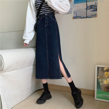 Damen Denim-Rock Lang mit Seiten-Schlitz