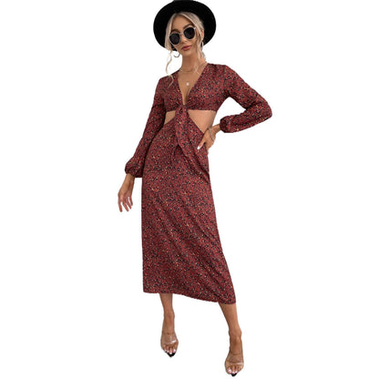 Damen Maxikleid Cut-Outs Verspielter Knoten