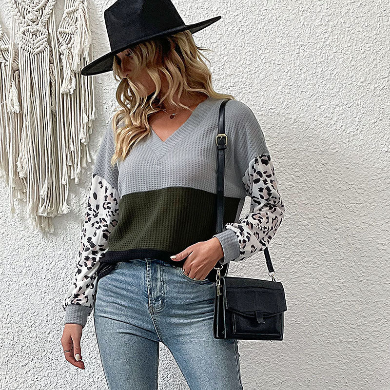 Damen Pullover Leopardenmuster Strukturiert Grau - Norvielle