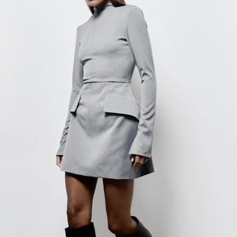 Damen Kleid mit hohem Kragen und Taschen Norvielle