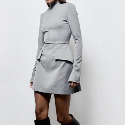 Damen Kleid mit hohem Kragen und Taschen Norvielle