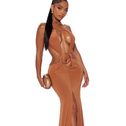 Damen Maxikleid V-Ausschnitt Raffungselemente Norvielle