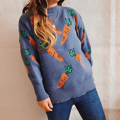 Damen Strickpullover Oversized Karottenmuster Norvielle