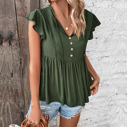 Damen Bluse Rüschendetails Knopfverschluss Norvielle