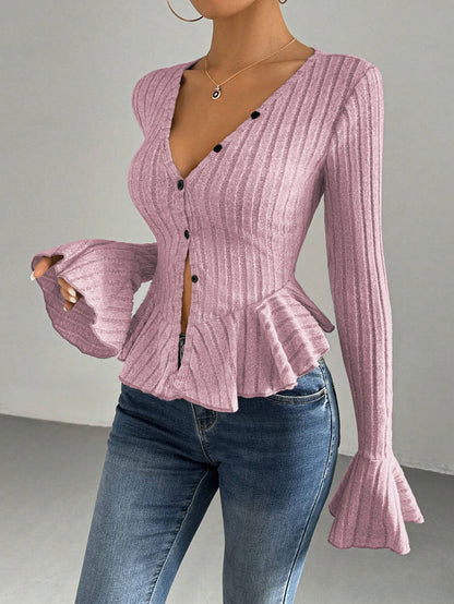 Damen Strickjacke Tailliert Rüschendetails Norvielle