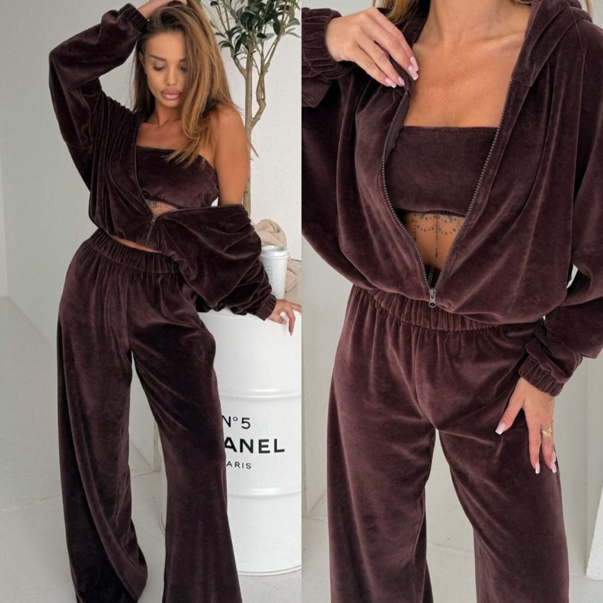 Damen Fleece-Loungewear-Set Weites Oberteil Bequeme Hose Norvielle