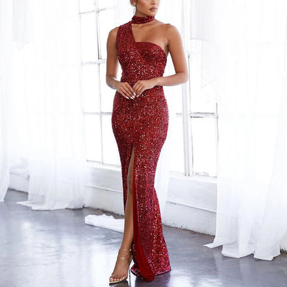 Damen Abendkleid Paillettenbesatz Hochschlitz Norvielle - Norvielle