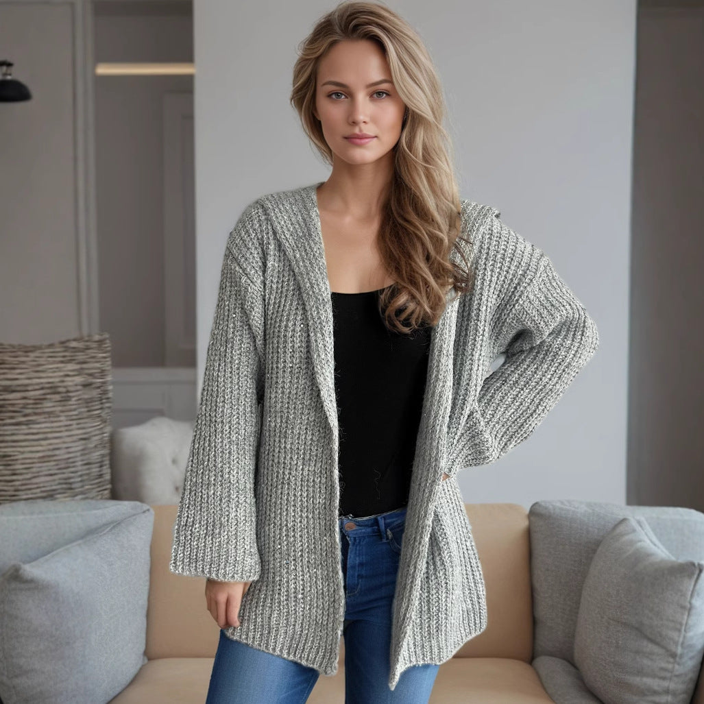 Damen Strickjacke Offen Vorne Lässig Beige