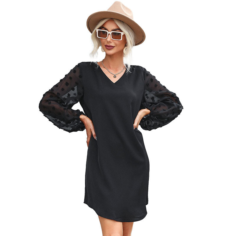 Damen Kleid mit Puffärmeln und Taillierung Norvielle