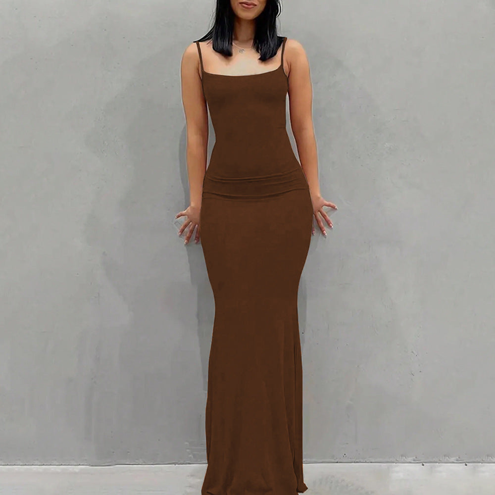 Damen Maxikleid schmale Träger fließend Norvielle