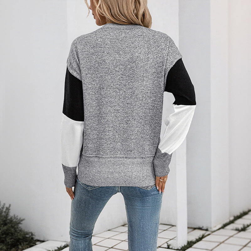 Damen Pullover Patchwork Rundhalsausschnitt Norvielle