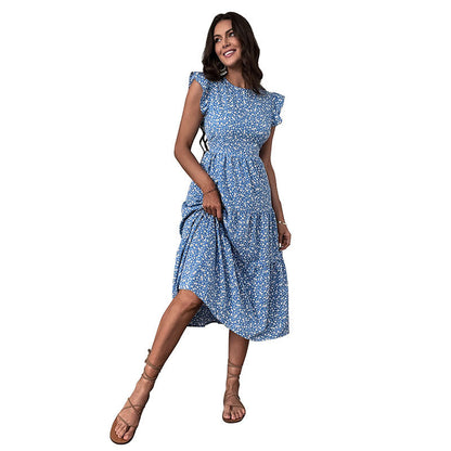 Damen Maxikleid Flora Rüschen Tailliert