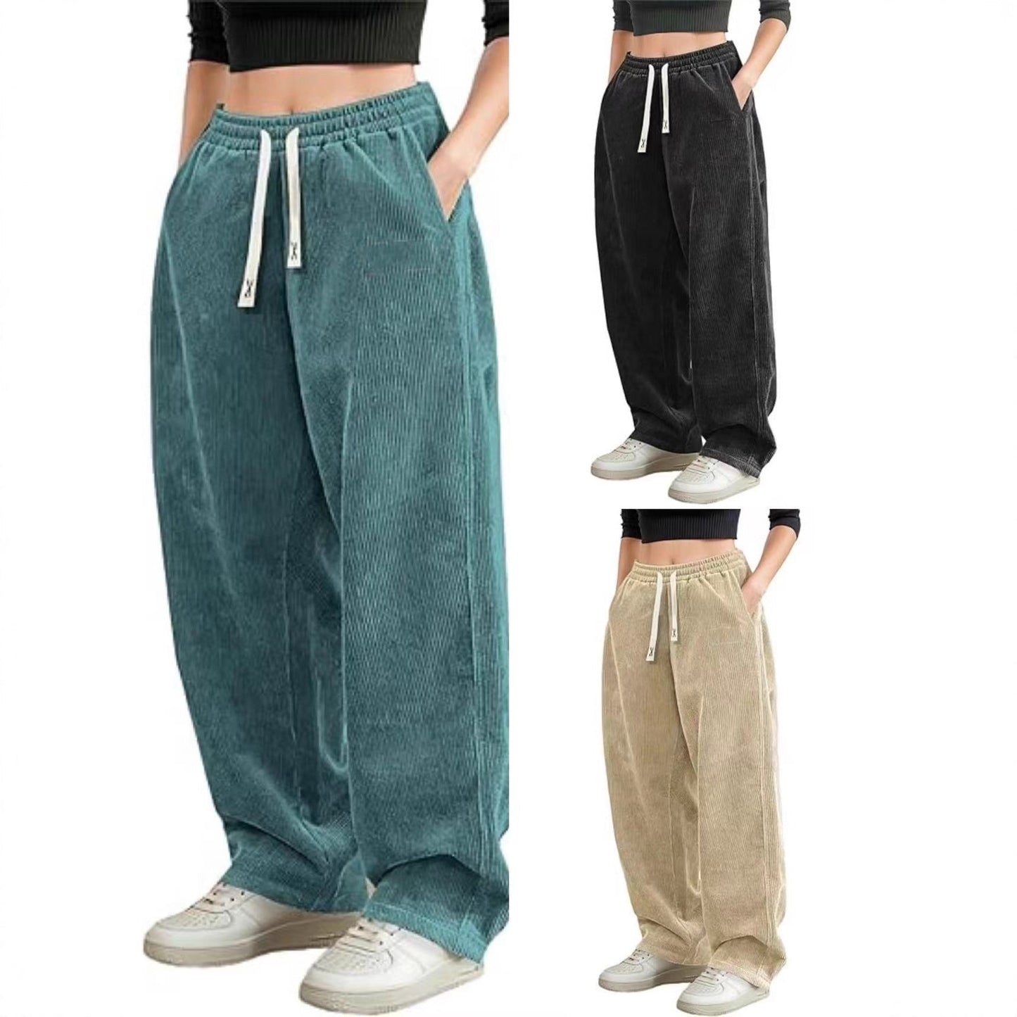 Damen Cordhose Weite Bein Elastischer Bund Norvielle - Norvielle