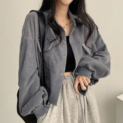 Damen Cordjacke Voluminöse Ärmel Norvielle