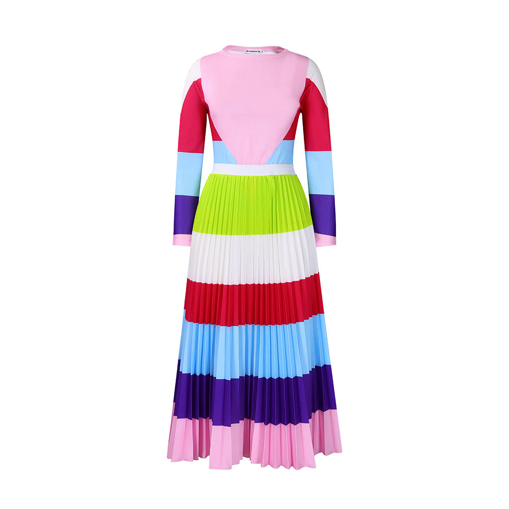 Damen Maxikleid mit Grafikdesign und Plissee-Optik Norvielle