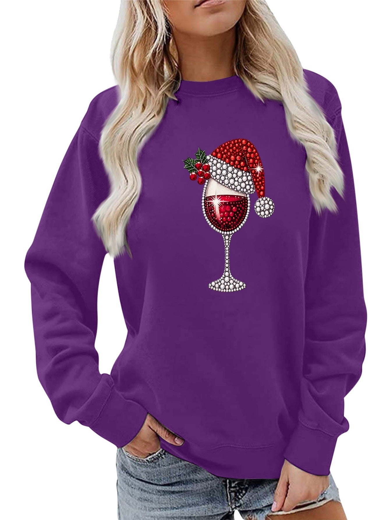 Damen Sweatshirt Weich Innenfutter Weinmotiv Norvielle