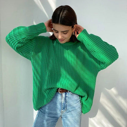 Damen Grobstrickpullover Lässiger Schnitt Weiter Halsausschnitt