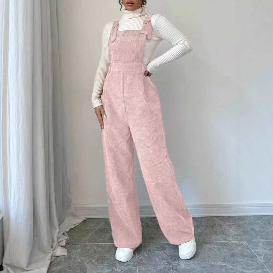 Damen Cord-Overall Lässig Geschnitten Beige
