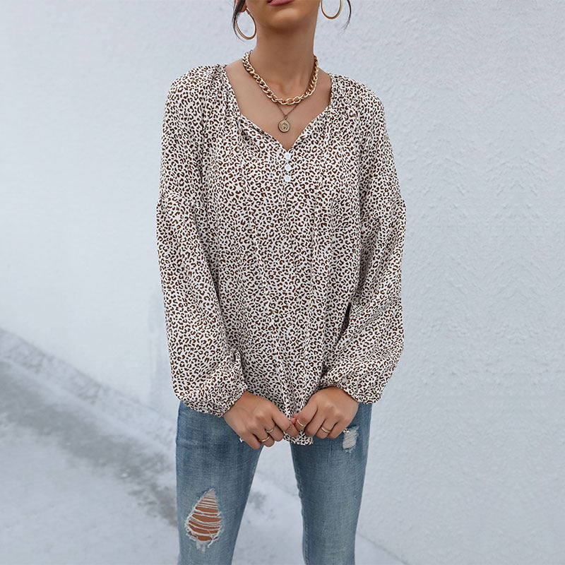 Damen Bluse Leopardenmuster Puffärmel Norvielle