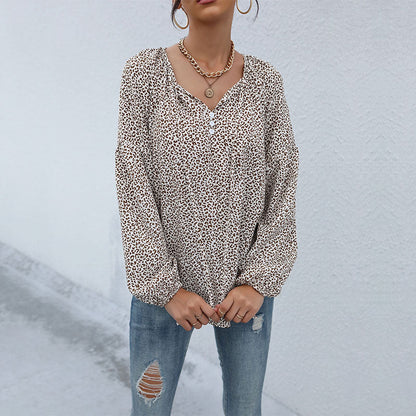 Damen Bluse Leopardenmuster Puffärmel Norvielle