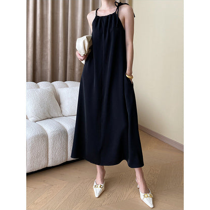 Damen Maxikleid mit Streifen und Trägern Weiß
